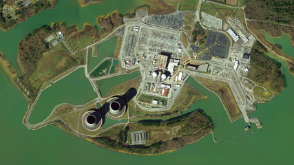 Nuclear Power Plant, looking down aerial view from above, bird's eye view Sequoyah Nuclear Power...