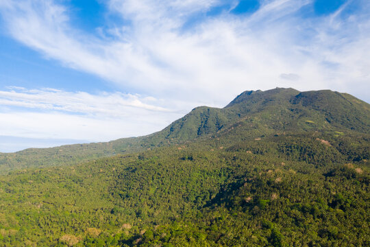 Mountain landscape on the island of Camiguin, Philippines. Volcanoes and forest. Hibok-Hibok Volcano