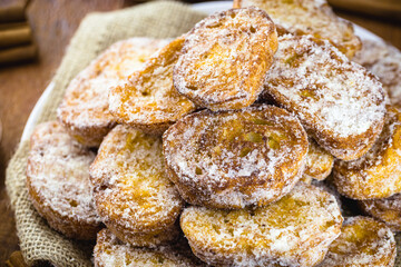 Bread dessert known as gold slice, lamb slice, french toast, Eggy bread, french toast, “Pain Perdu”. Typical homemade dessert dob ​​rasil, portugal, england and spain