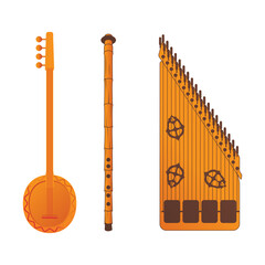 Tambour, ney and zither instruments vector illustration