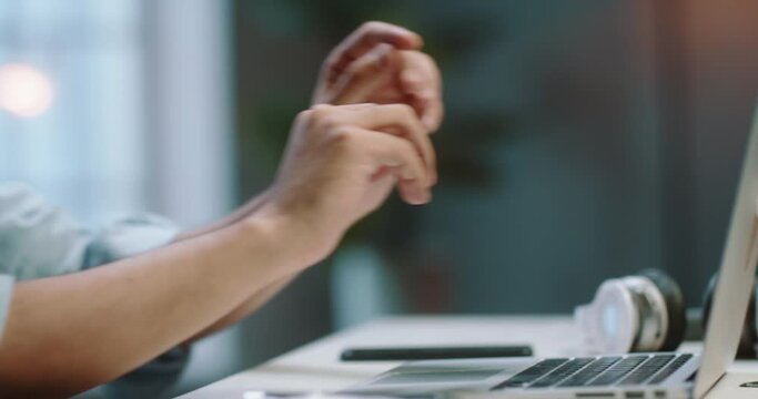 Positive asian remote employee starting his work. Freelancer opening up new project. Student doing an assignment on self-isolation 4k footage