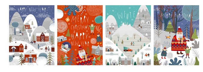 New Year's  pictures with the inscription and congratulations ,Santa and people