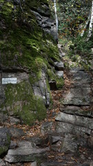 the start of the Einsiedlerpfad (hermit path) at the Unterer Felsenweg (lower rock path) along the Battert, a panorama path in Baden-Baden in the region Baden-Wuerttemberg in November, Germany