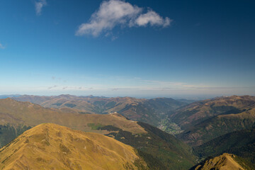 Views from the Sacroux peak of the French side with the village of Bagneres de Luchon at the bottom...