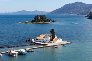 Vlacherna Monastery on Corfu Island in Greece. View from Kanoni's point of view. A place very...