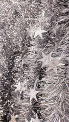 Close up of silver colored tinsel