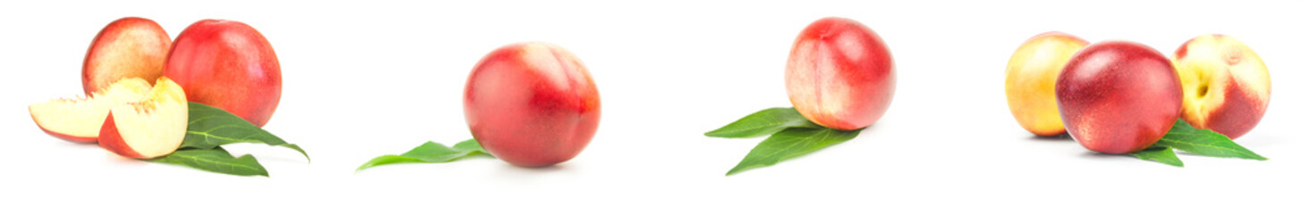 Group of fresh peaches fruits isolated on a white background with clipping path