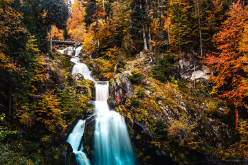 Beautiful Triberg Waterfalls in the colorful Black Forest of Germany during autumn.