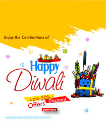 Happy Diwali, Festival of lights ,Vector illustration and Beautiful greeting card for celebration of shubh deepawali