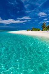 White sandy beach in Maldives with amazing blue lagoon