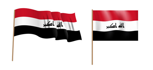colorful naturalistic waving flag of the Republic of Iraq. Vector Illustration