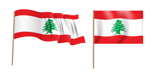 colorful naturalistic Lebanese Republic waving flag. Vector Illustration