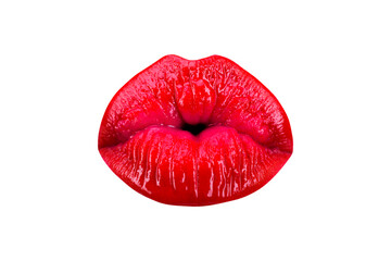 Beautiful red lips close-up. Classic kiss lips Isolated on white.