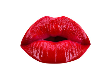 Seduction passion kiss, sexy mouth. Plump lip. lips kissed, isolated on white background.