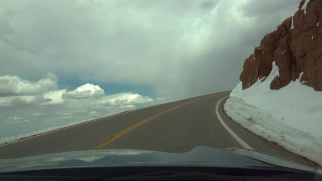 Colorado, USA - 05 MAY 2018: - Winding road leading to Pikes Peak. Mountain