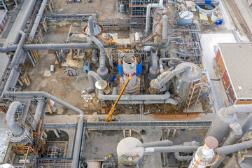 Drone view of the acid plant and heat exchanger assembly in the mining factory.