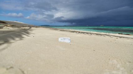Plastic garbage Test of COVID19 is already on uninhabited island of archipelago San Blas, Caribbean Sea, Panama           