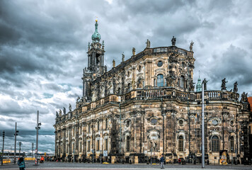 Fototapeta na wymiar Hofkirche. Ancient severe Lutheran Cathedral in Dresden, Germany. A sample of German culture