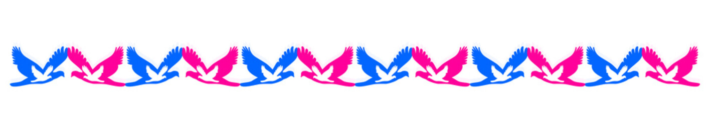 Natural dove of peace ornament decoration footer in blue and pink color