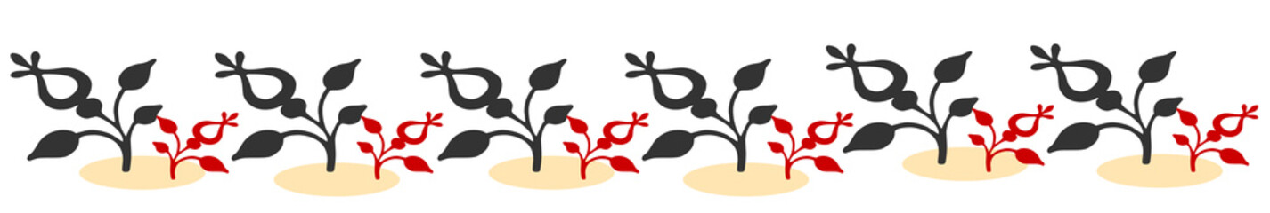 Natural leaves and flower ornament decoration footer in black and red
