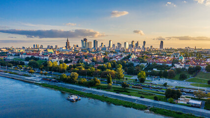 Warsaw city center aerial view - obrazy, fototapety, plakaty