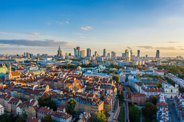 Warsaw city center aerial view