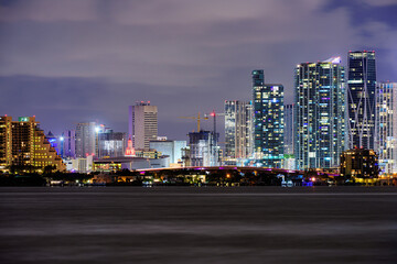 Miami business district, lights and reflections of the Miami, Florida.