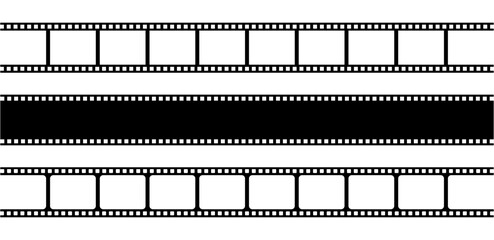 Set of film strips isolated on transparent background. Logo template vector illustration. Vintage retro movie.