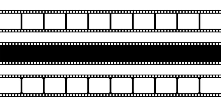 Set of film strips isolated on transparent background. Logo template vector illustration. Vintage retro movie.