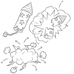 Vector illustration of black isolated Christmas rocket set, doodle on white background. Simple flat style.