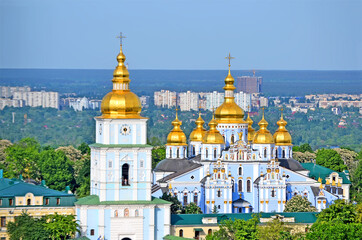 Fototapeta na wymiar St. Michael's Golden-Domed Monastery opened on May 30, 1999 in Kiev, Ukraine. Original building is the monastery's main church built in 1108-1113 by Sviatopolk II Iziaslavych. Religion cathedral,