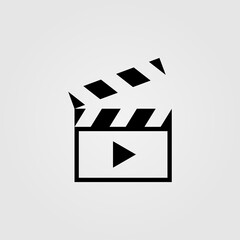 Movie media player icon. Video play with movie clapper symbol. Multimedia concept vector illustration.