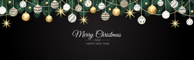 Christmas vector background. Creative design greeting card, banner, poster. Top view xmas decoration balls and snowflakes.