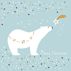 Merry Christmas! Card with a polar bear. Ideal for xmas card or elegant holiday party invitation