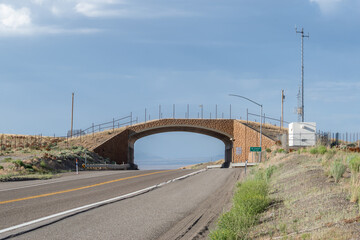 A wildlife crossing overpass along Highway 93 in Elko County, NV allows pronghorn antelope to...