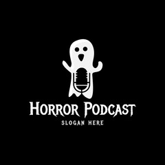Horror podcast logo design template on black background
