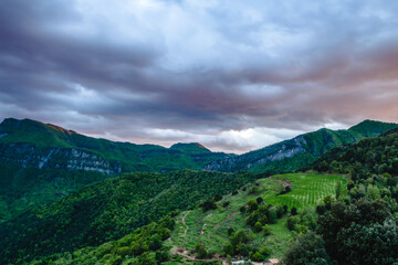 Sunset at the Peak of Puigsacalm (Catalonia province, Garrotxa, Spain)