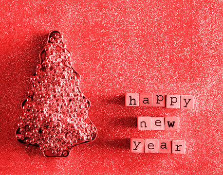 silver christmas tree. happy new year 2021. happy new year inscription.