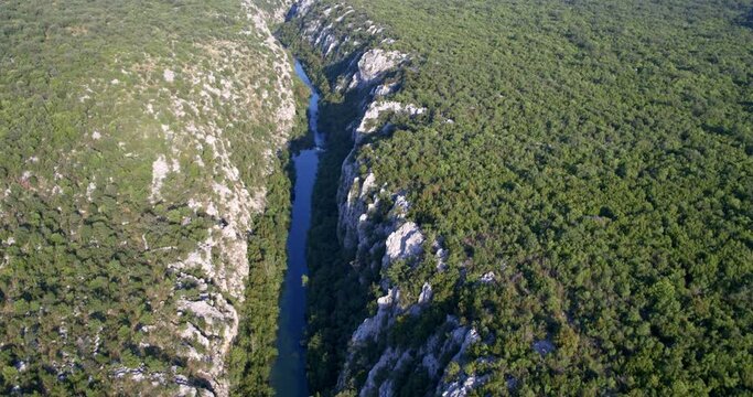 Aerial view of canyon of the Cetina River in Croatia