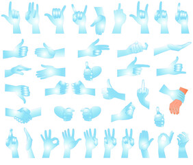 Collection of hand gestures in gloves, isolated vector icons