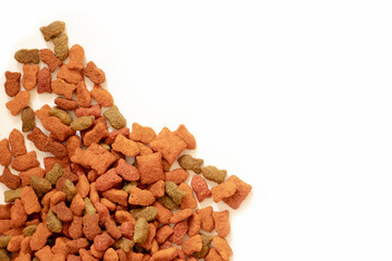 Closeup of Cat food background on white background