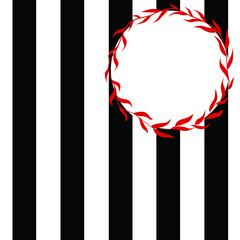 Striped black and white background with red leaf frame