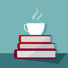 Morning cup of coffee and books