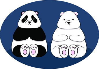 Ice bear next to a panda
