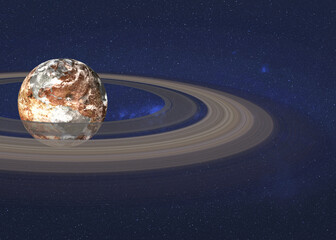 Exploading Earth planet with atmosphere and ring in outer space closeup. 3d rendering illustration. Elements of this image furnished by NASA.
