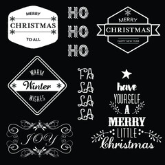 Set of vintage retro labels. Christmas Labels. Black and white. Bold retro holiday designs.