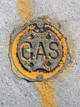 Vintage Yellow Gas Manhole Closeup, Energy Diversity