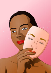 illustration of a black woman proud of herself take off the mask