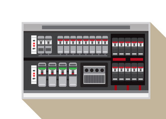 electrical panel, switch on off,Breakers vector flat, Circuit breakers