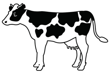 白黒模様のある牛の全身イラスト【横向き】